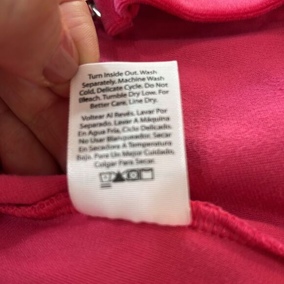 Juicy Couture Velour Tracksuit Set XXL/XL Hot Pink Hooded Y2K Rhinestone Bling - Picture 10 of 12